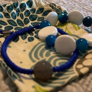 Sara Blaine Grey Agate Bracelet and Blue and White Stretchy Bracelet